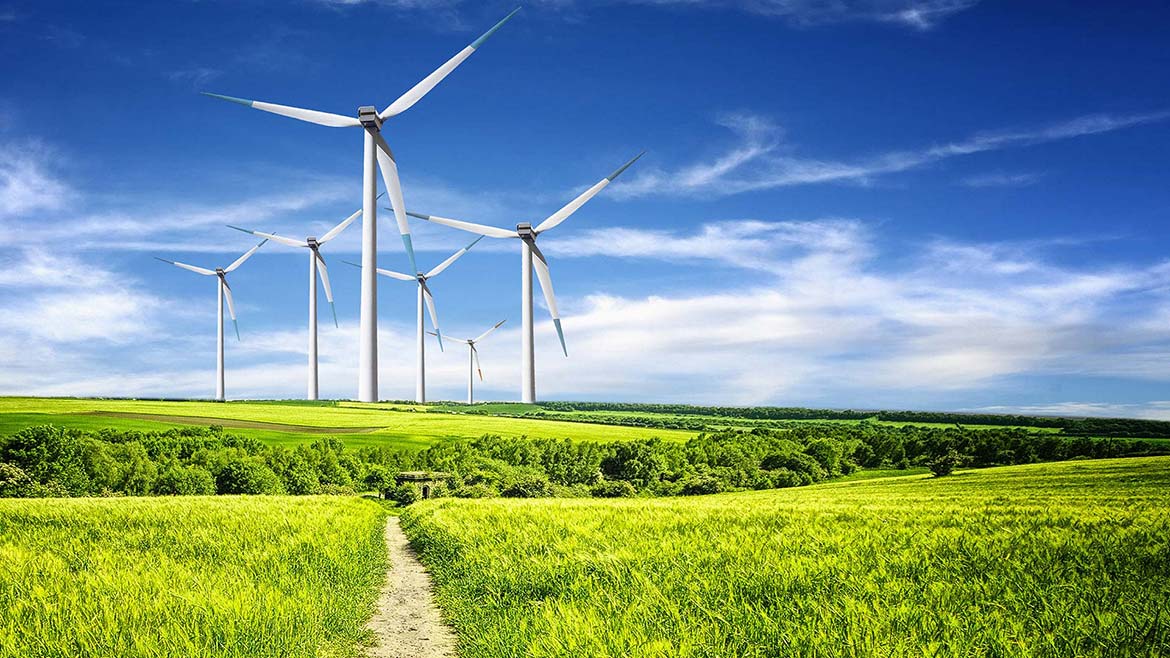 Green Landscape with Wind Turbines